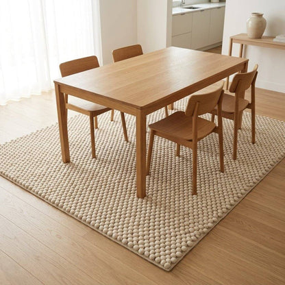 Chunky Wool Rug, Handwoven Felt Ball Pebble Area Rug, Ivory White Carpet, Modern Scandinavian Japandi Decor, Thick Cozy Living Room Floor Rug