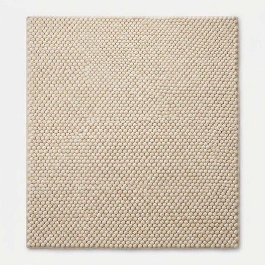 Chunky Wool Rug, Handwoven Felt Ball Pebble Area Rug, Ivory White Carpet, Modern Scandinavian Japandi Decor, Thick Cozy Living Room Floor Rug