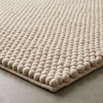 Chunky Wool Rug, Handwoven Felt Ball Pebble Area Rug, Ivory White Carpet, Modern Scandinavian Japandi Decor, Thick Cozy Living Room Floor Rug