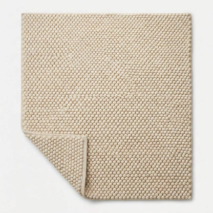 Chunky Wool Rug, Handwoven Felt Ball Pebble Area Rug, Ivory White Carpet, Modern Scandinavian Japandi Decor, Thick Cozy Living Room Floor Rug