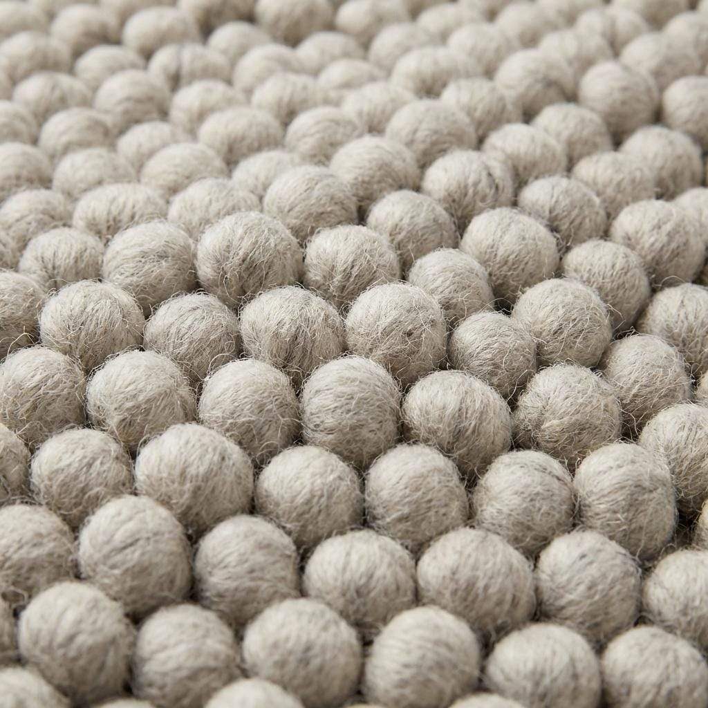 Chunky wool rug with handwoven pebble texture in neutral ivory tones for Scandinavian minimalist living room