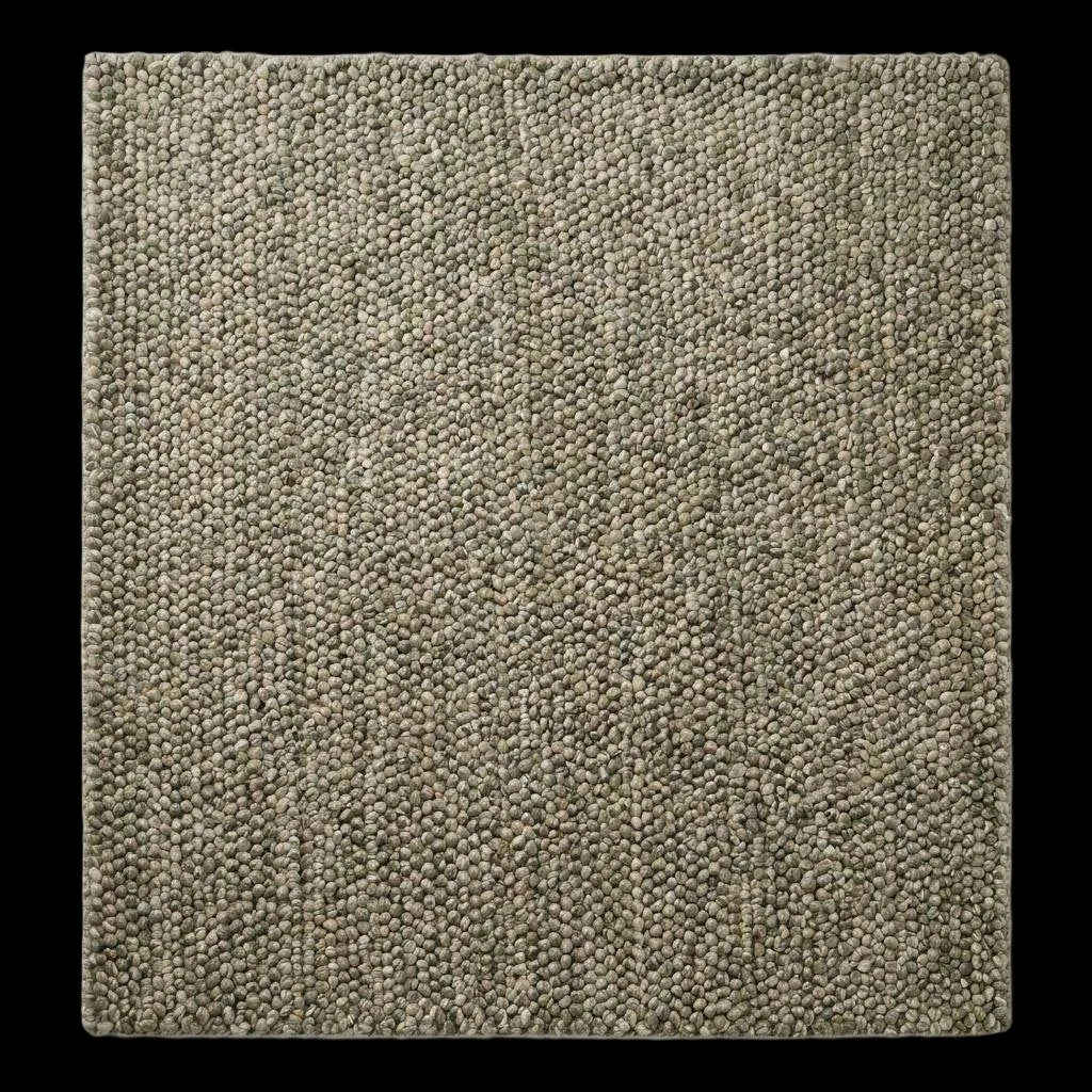 Handmade chunky wool rug with neutral pebble texture, Scandinavian style, perfect for cozy modern farmhouse decor