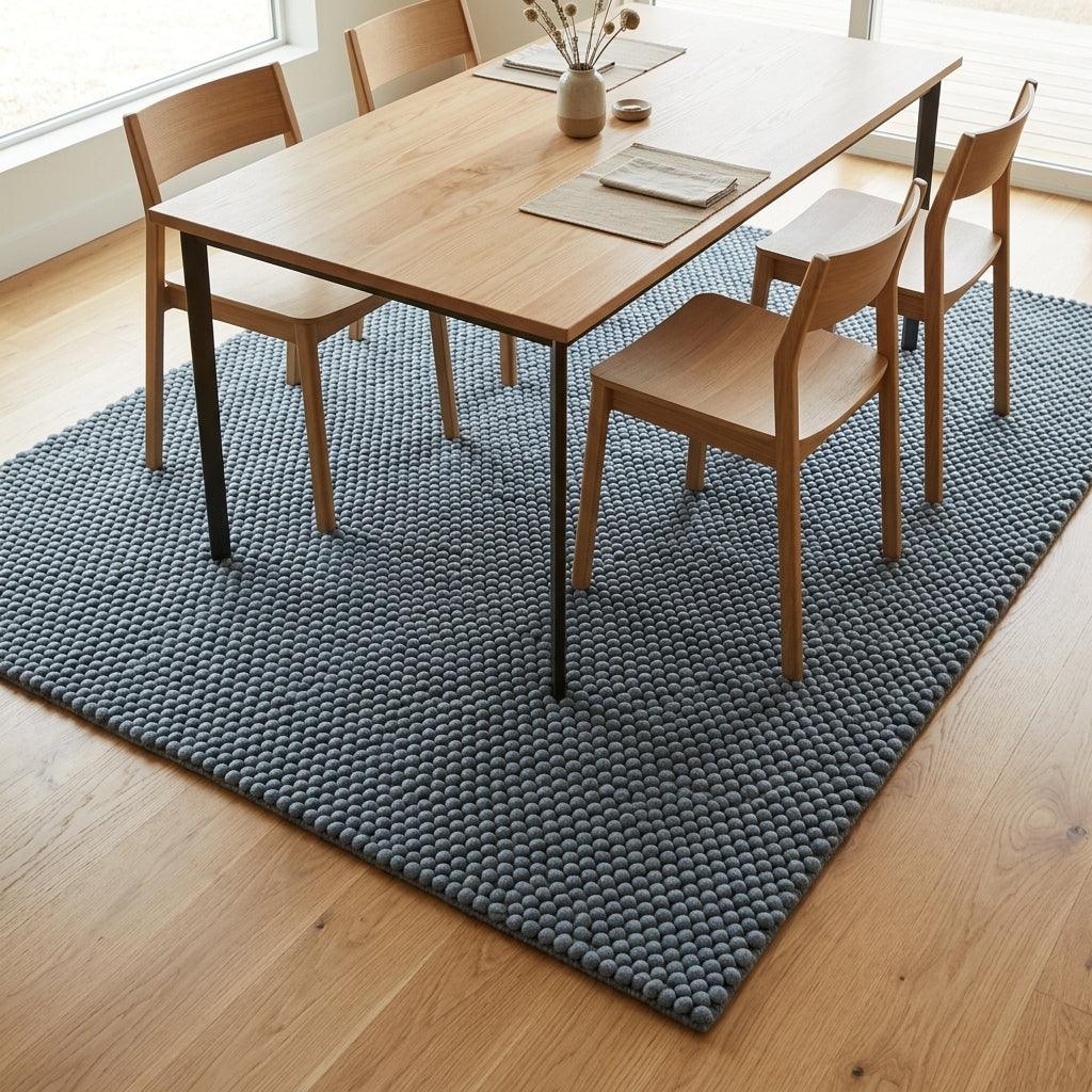 Chunky Wool Rug in slate blue-gray, with a thick handwoven surface of neat, rounded pebble-textured rows.