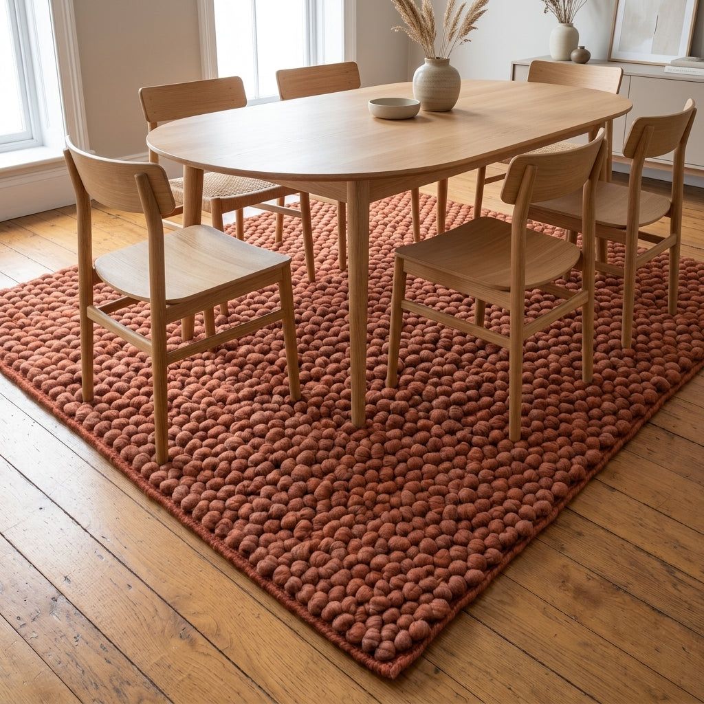 Chunky Wool Rug, Handwoven Pebble Texture Area Rug, Terracotta Rust Carpet, Modern Boho Earthy Decor, Thick Cozy Living Room Floor Rug