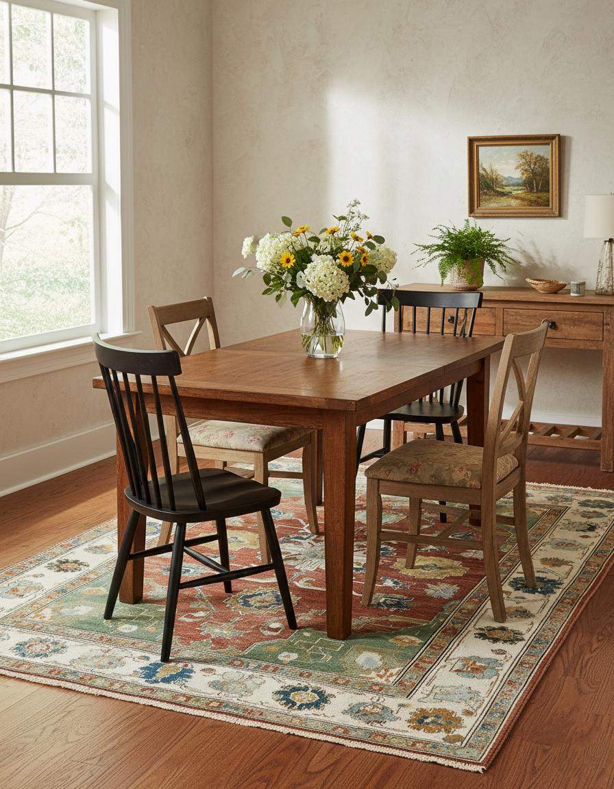 Distressed terracotta medallion rug with vintage Oushak floral and vine patterns in warm earthy tones and teal accents
