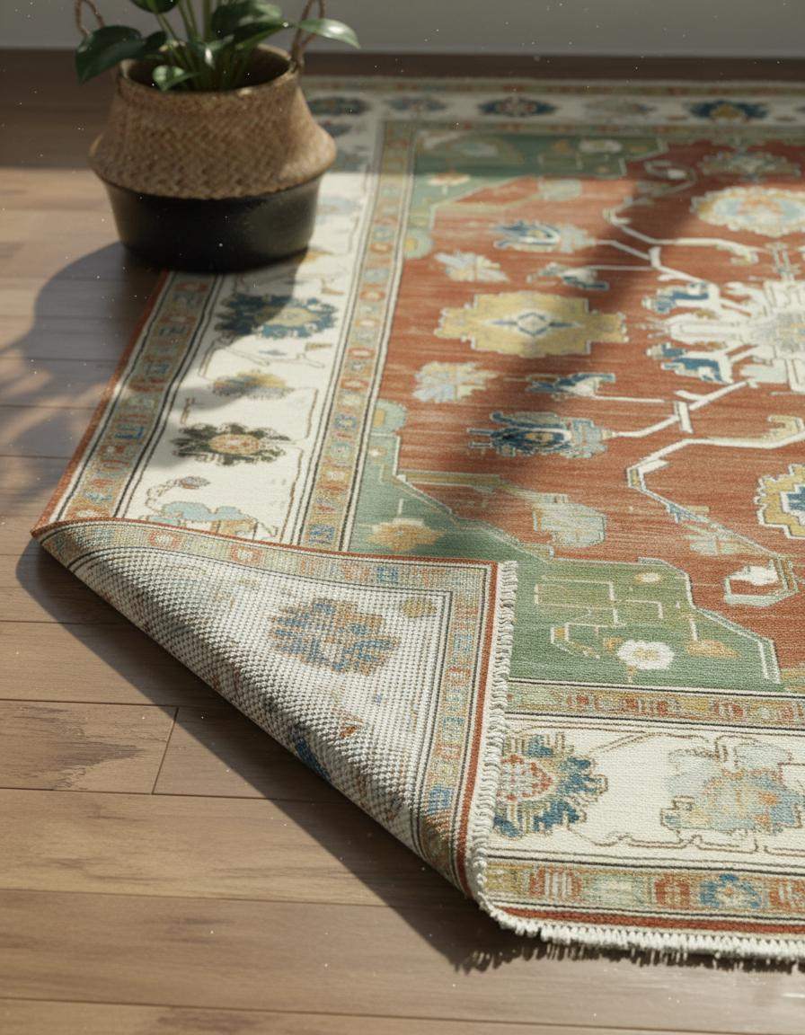 Distressed terracotta medallion rug with vintage Turkish Oushak and Persian floral design