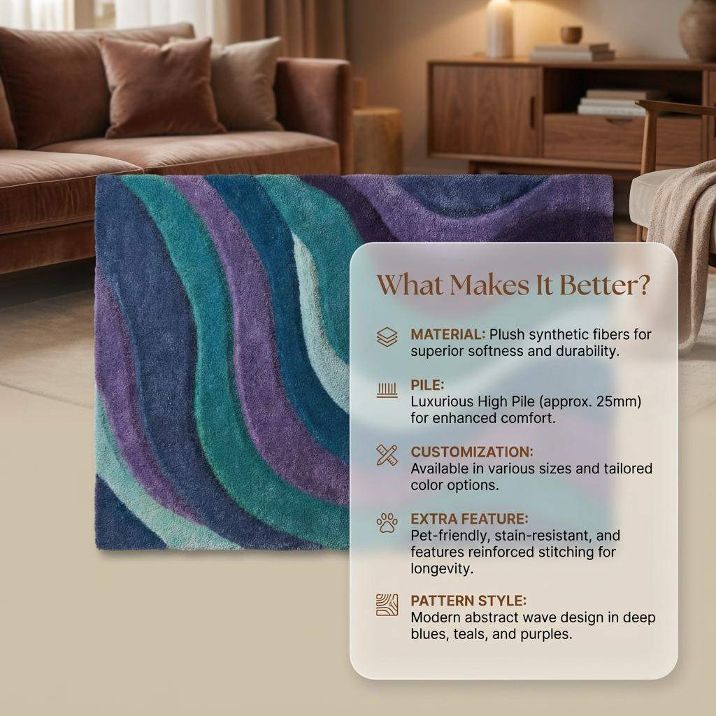 Hand Tufted Retro Abstract Wave Area Rug __etsy:7591915037