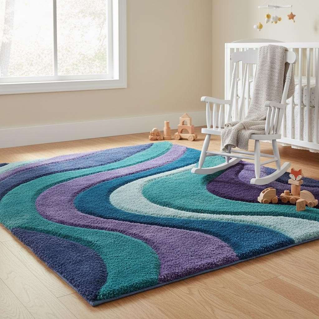 Hand Tufted Retro Abstract Wave Area Rug __etsy:7543976150