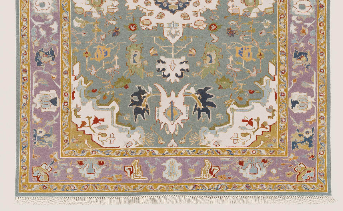Hand-tufted wool area rug with vintage pastel medallion in boho Persian style