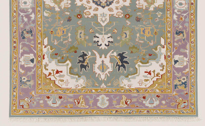 Hand-tufted wool area rug with vintage pastel medallion in boho Persian style