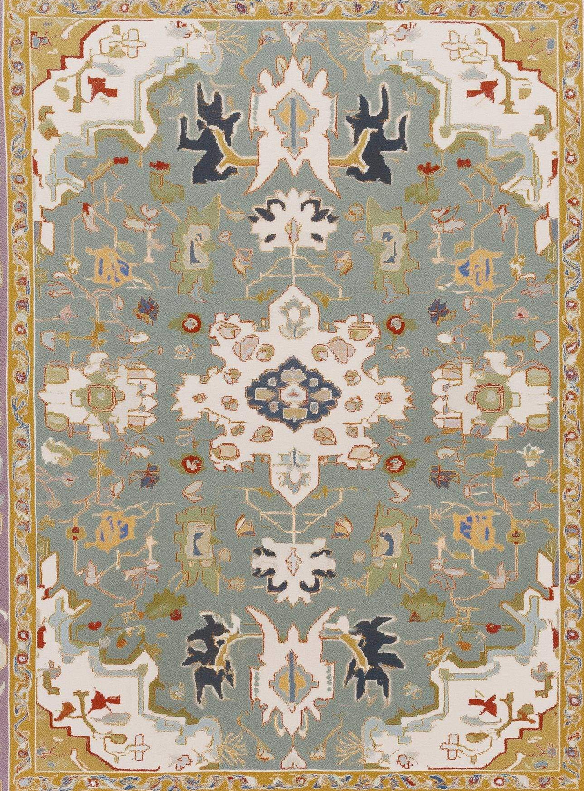 Hand-tufted wool area rug with vintage pastel medallion and boho Persian style design