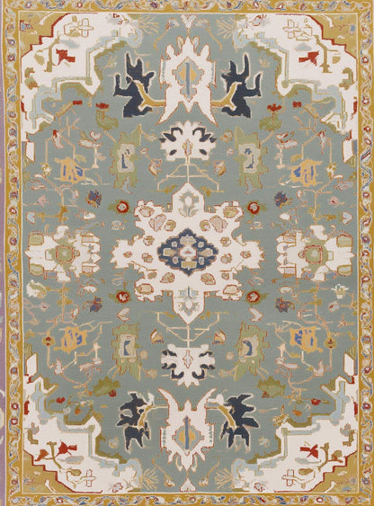 Hand-tufted wool area rug with vintage pastel medallion and boho Persian style design