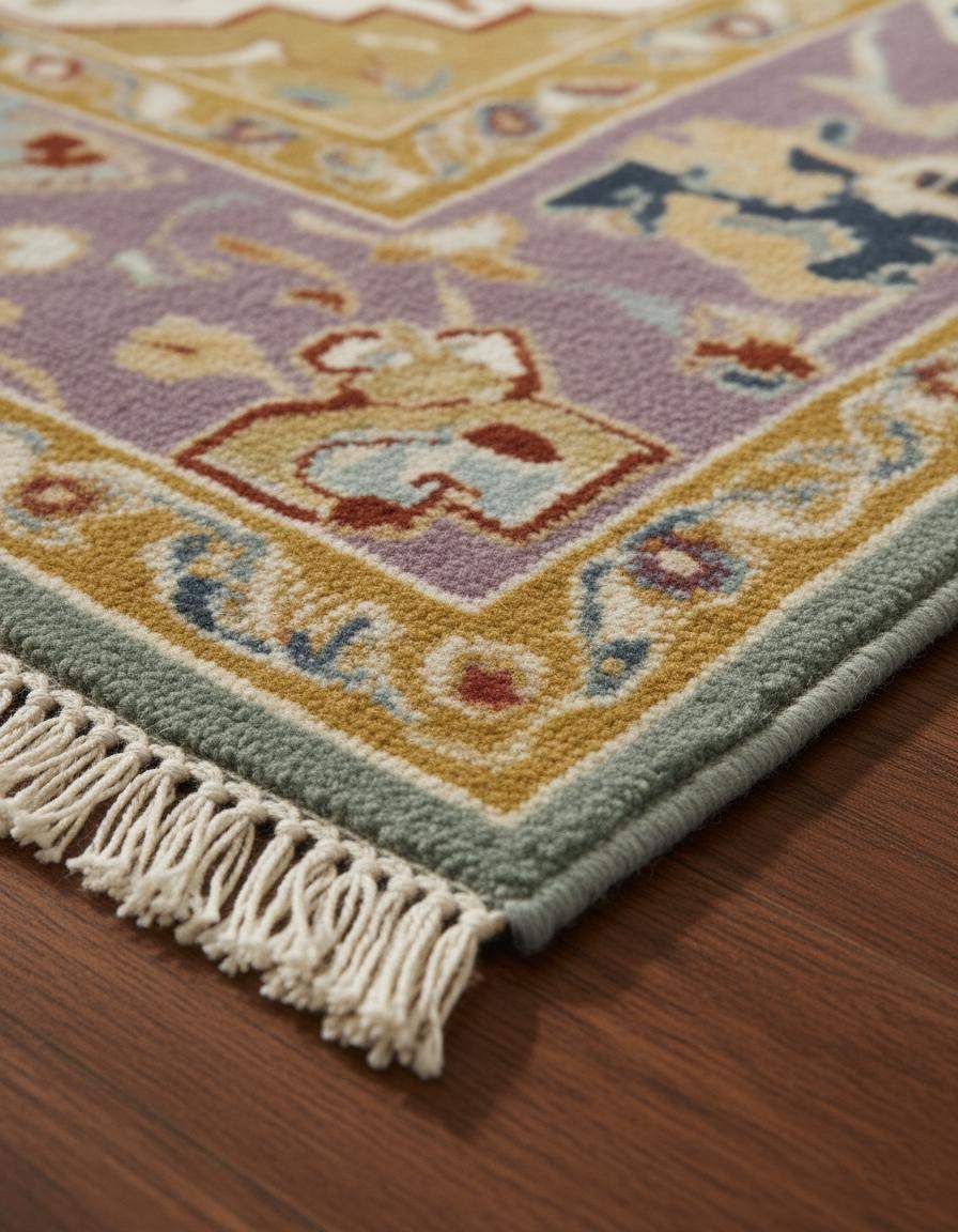 Hand-tufted wool area rug with vintage pastel medallion and Boho Persian floral design