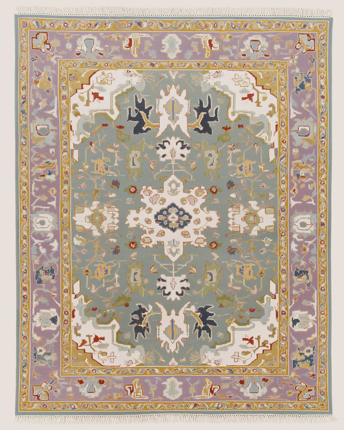 Hand-tufted wool area rug with vintage pastel medallion and boho Persian floral design