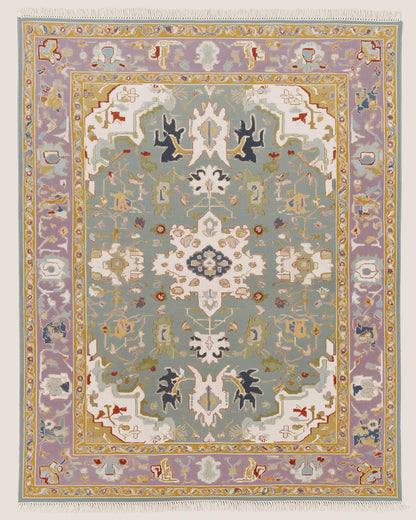 Hand-tufted wool area rug with vintage pastel medallion and boho Persian floral design