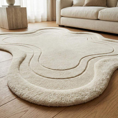 Hand Tufted Wool Abstract Rug, Irregular Modern Ivory Area Rug, Minimalist Sculpted Carpet for Living Room Bedroom Meditation Space __etsy:7756229583