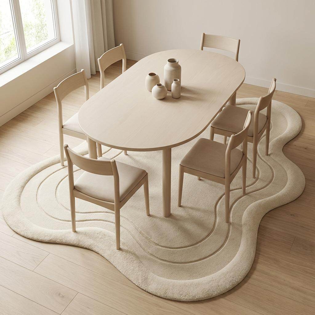 Hand Tufted Wool Abstract Rug, Irregular Modern Ivory Area Rug, Minimalist Sculpted Carpet for Living Room Bedroom Meditation Space __etsy:7756229581