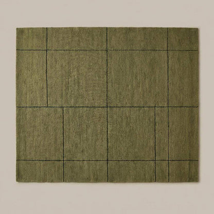 Hand tufted olive green wool rug with modern grid design for living room decor