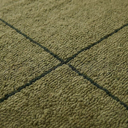 Hand tufted olive green wool rug with modern grid pattern for living room decor