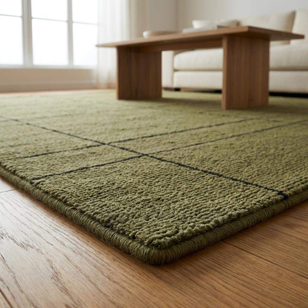 Hand Tufted Wool Rug Olive Green Modern Grid Area Rug for Living Room Contemporary Minimalist Home Decor __etsy:7776005919