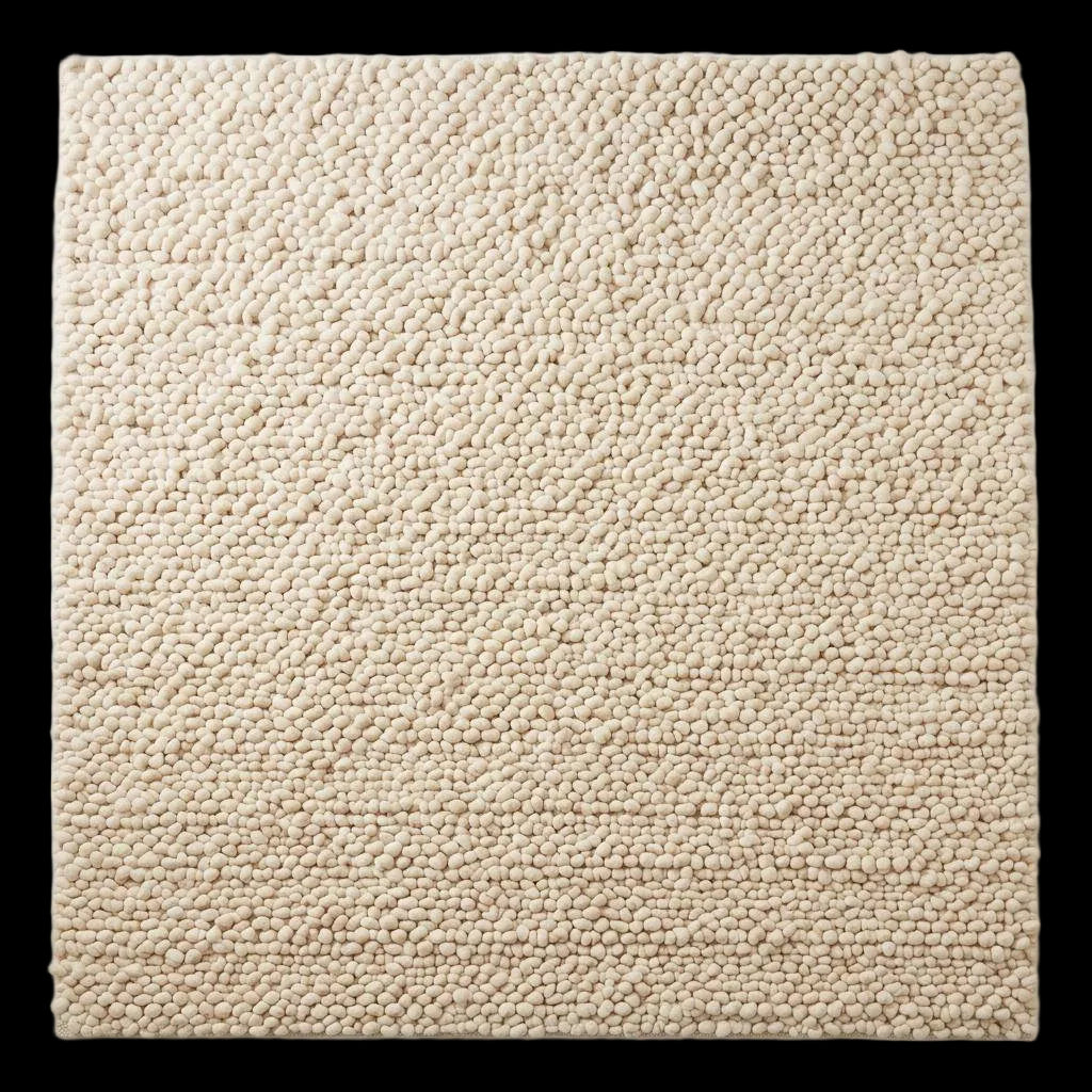Handwoven chunky wool pebble rug in natural ivory with thick texture for modern minimalist interiors