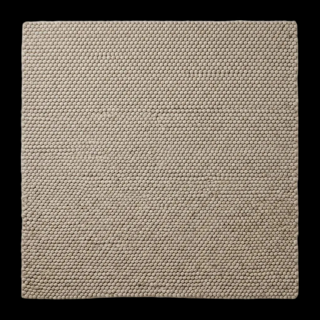 Handwoven chunky wool pebble rug in neutral beige with thick texture for Scandinavian modern decor