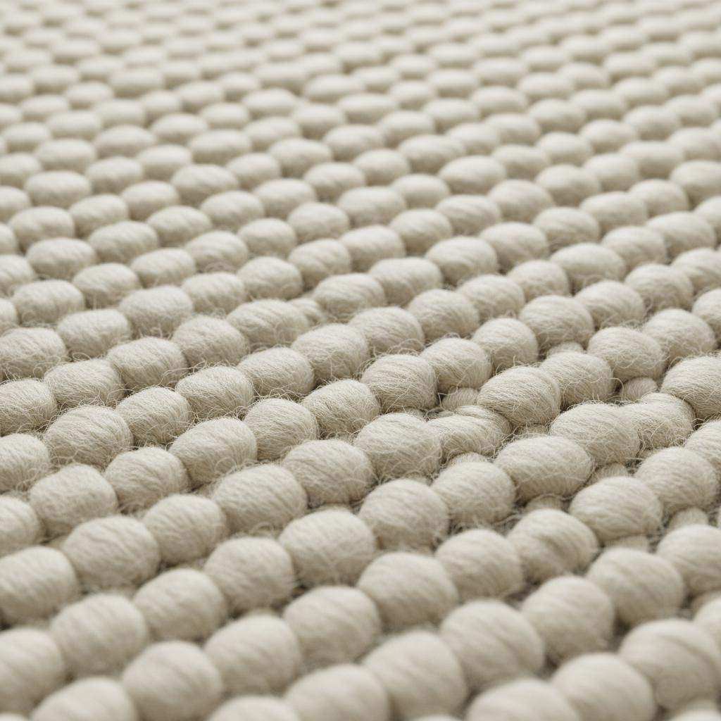 Handwoven Neutral Wool area rug in a soft beige tone, featuring a distinctive loop texture and natural wool fibers.