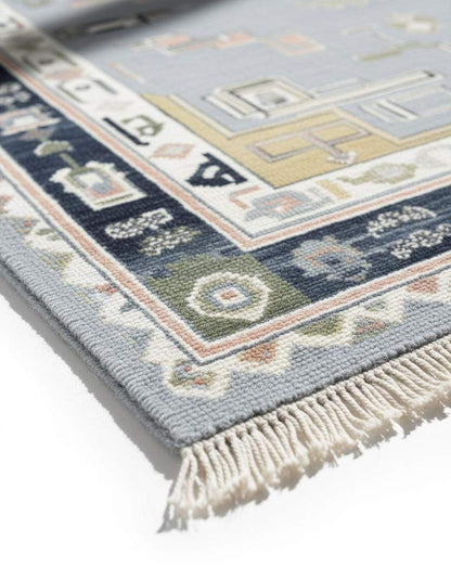 Modern Heriz Rug with geometric diamond design in gray and navy wool