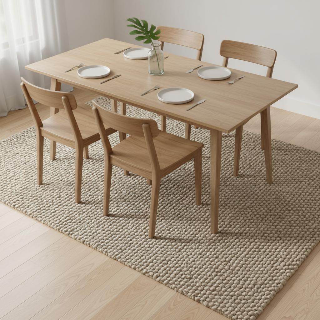 Handmade textured wool mat in natural beige pebble design with chunky knitted loops for modern home decor