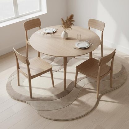 Neutral wavy area rug with sculpted curved abstract design and plush soft texture