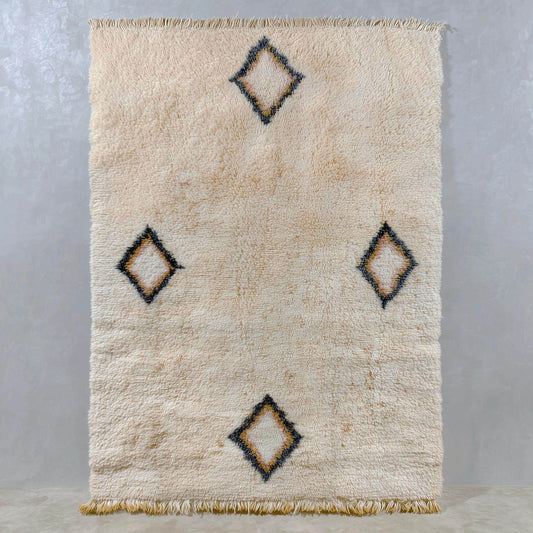 Cream Wool Beni Ourain Rug, Moroccan Diamond Shag, Boho Decor