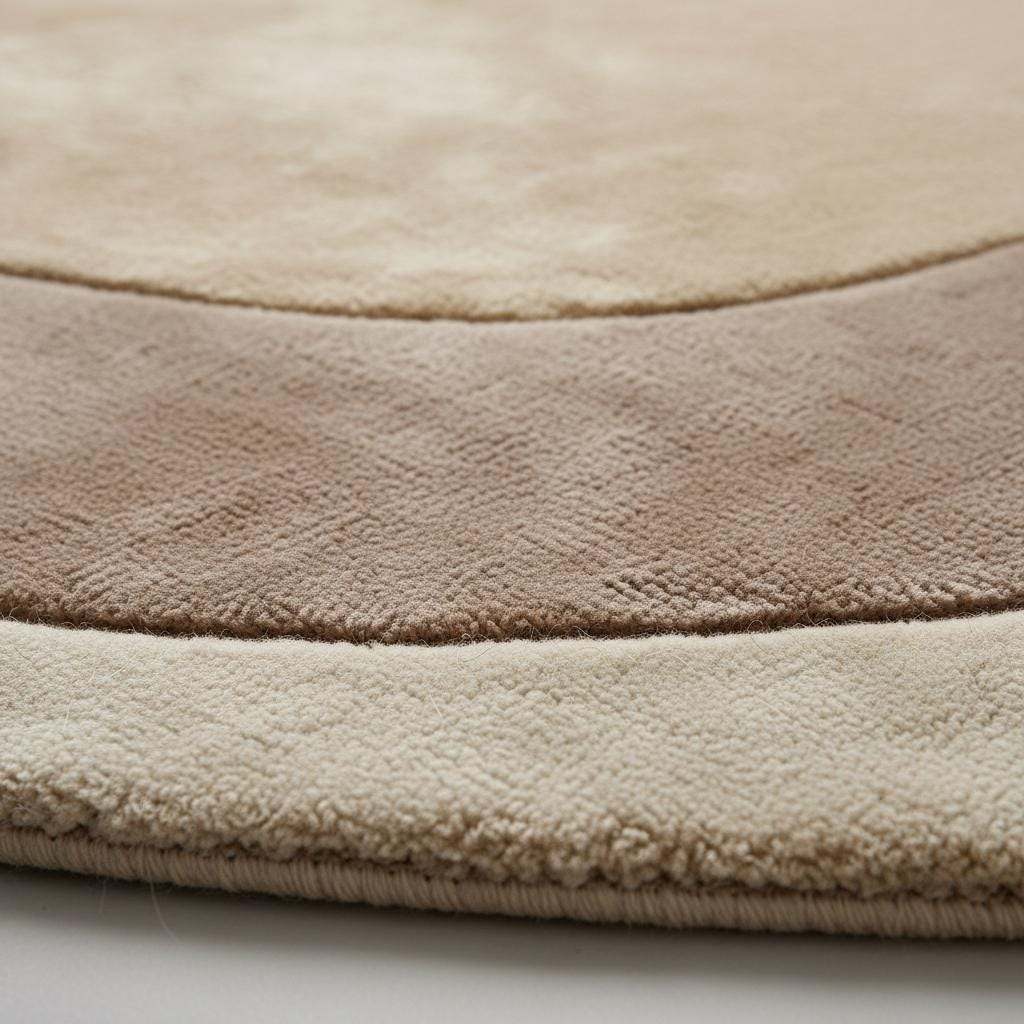 Close-up detail of a handmade tufted rug showing textured wool and stitching