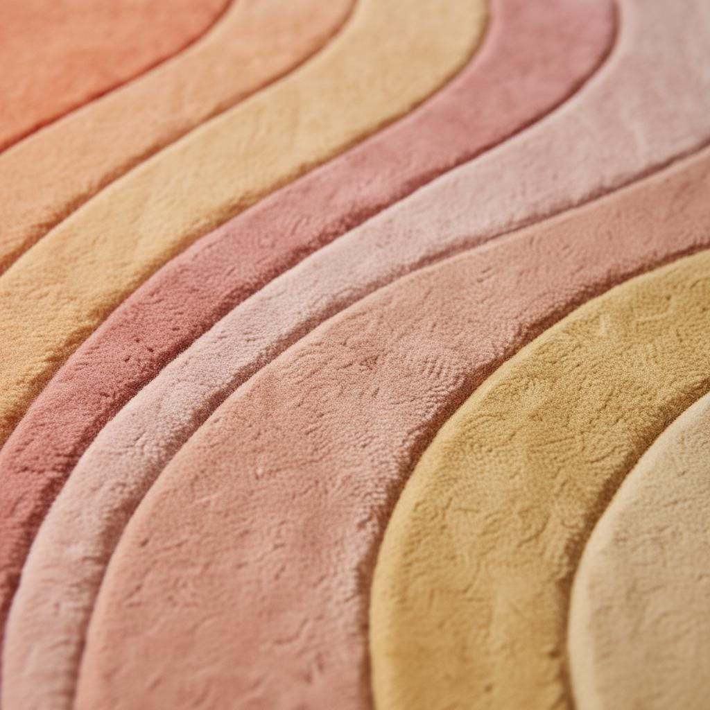 Close-up detail of a handmade tufted rug showing textured wool and stitching