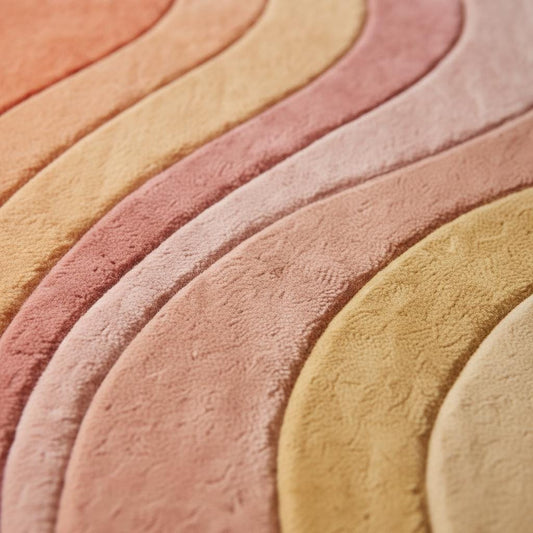 Close-up detail of a handmade tufted rug showing textured wool and stitching