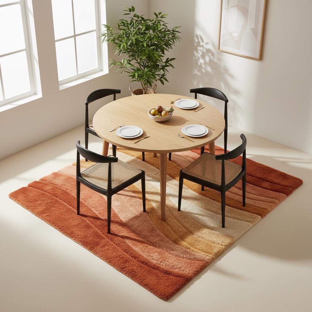 Mid century modern rug with sculpted wave design in earth tones and plush texture