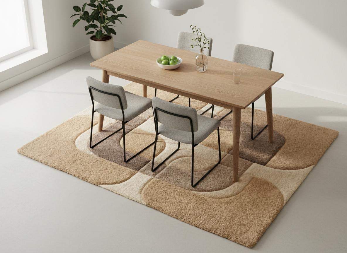 Scandinavian style abstract rug with plush pile and symmetrical pattern for contemporary living spaces