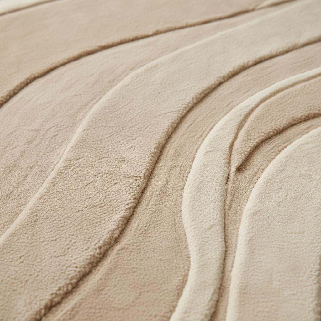 Modern neutral area rug with carved wave texture in beige for living room decor