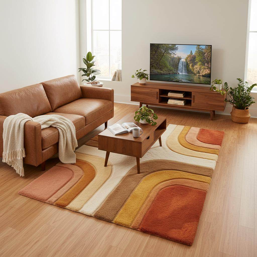 Detailed view of rug edge and curved pattern sections, showcasing clean finishing, smooth borders, and rich color transitions, helping buyers understand rug quality, thickness, and design definition.