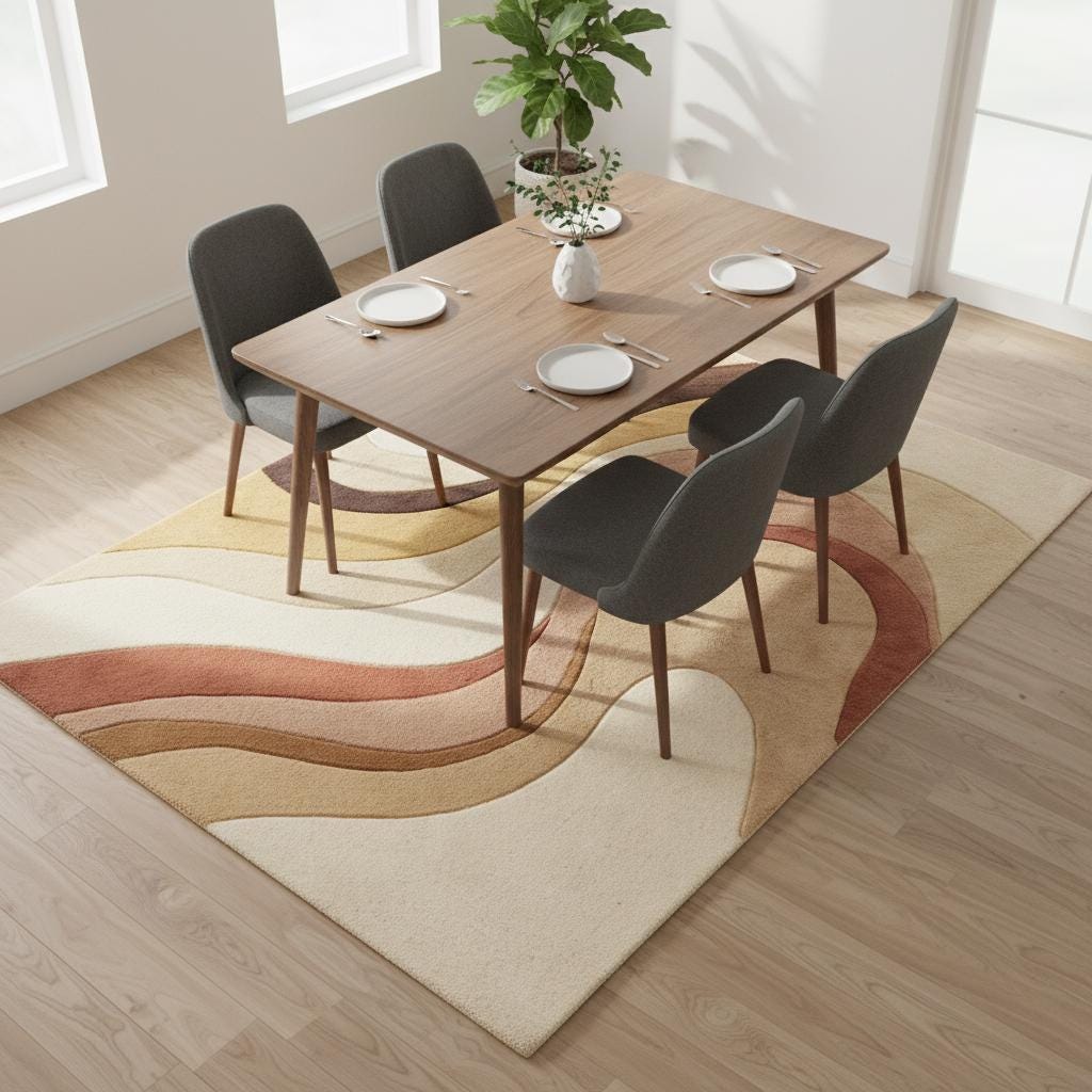 Soft abstract area rug styled in a nursery, emphasizing cozy plush texture, warm neutral tones, and family-friendly modern decor appeal.