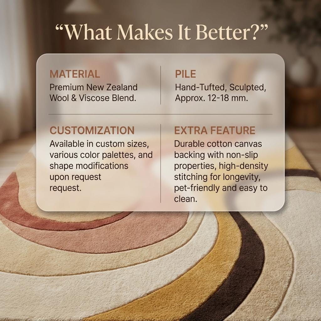 Abstract boho rug with earth tone modern design and plush texture for cozy home decor