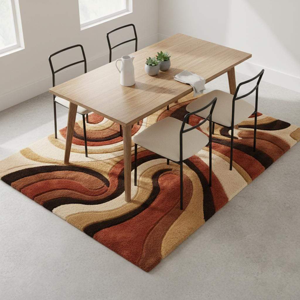 Detail view of rug edge and pattern transition, highlighting clean borders, thick pile height, and smooth color blending for buyers to understand finish and proportions.