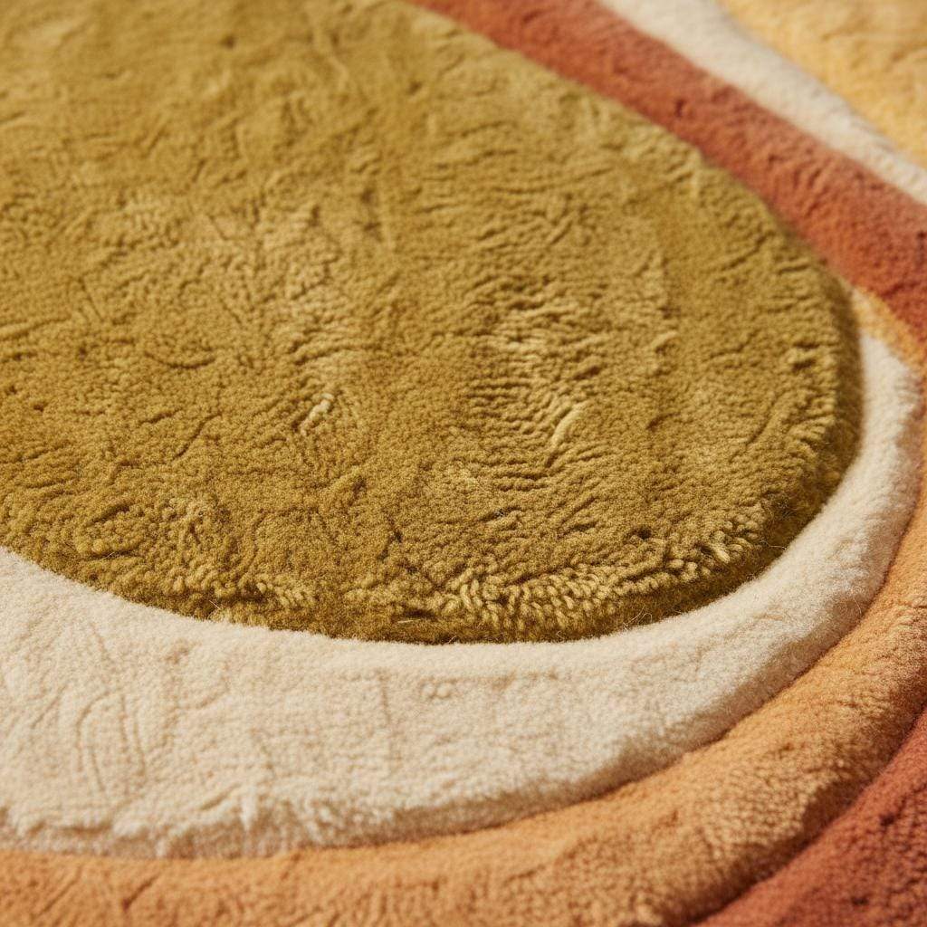 Boho area rug with mid century earth tone wave pattern and plush tufted texture