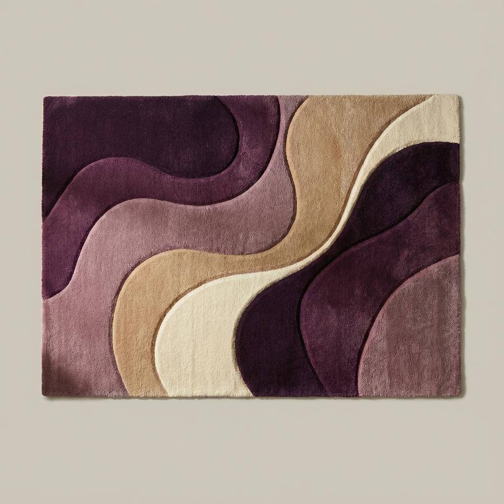 Modern Abstract Rug with wavy pattern in neutral tones for stylish plush floor décor