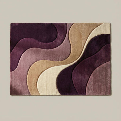 Modern Abstract Rug with wavy pattern in neutral tones for stylish plush floor décor