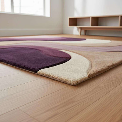 Modern Abstract Rug with wavy pattern in neutral tones and plush texture