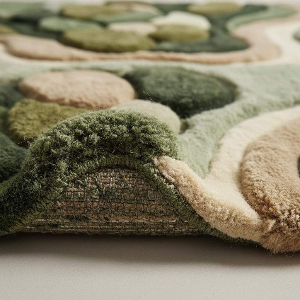 Hand tufted organic modern area rug with green abstract nature design and textured earth tones