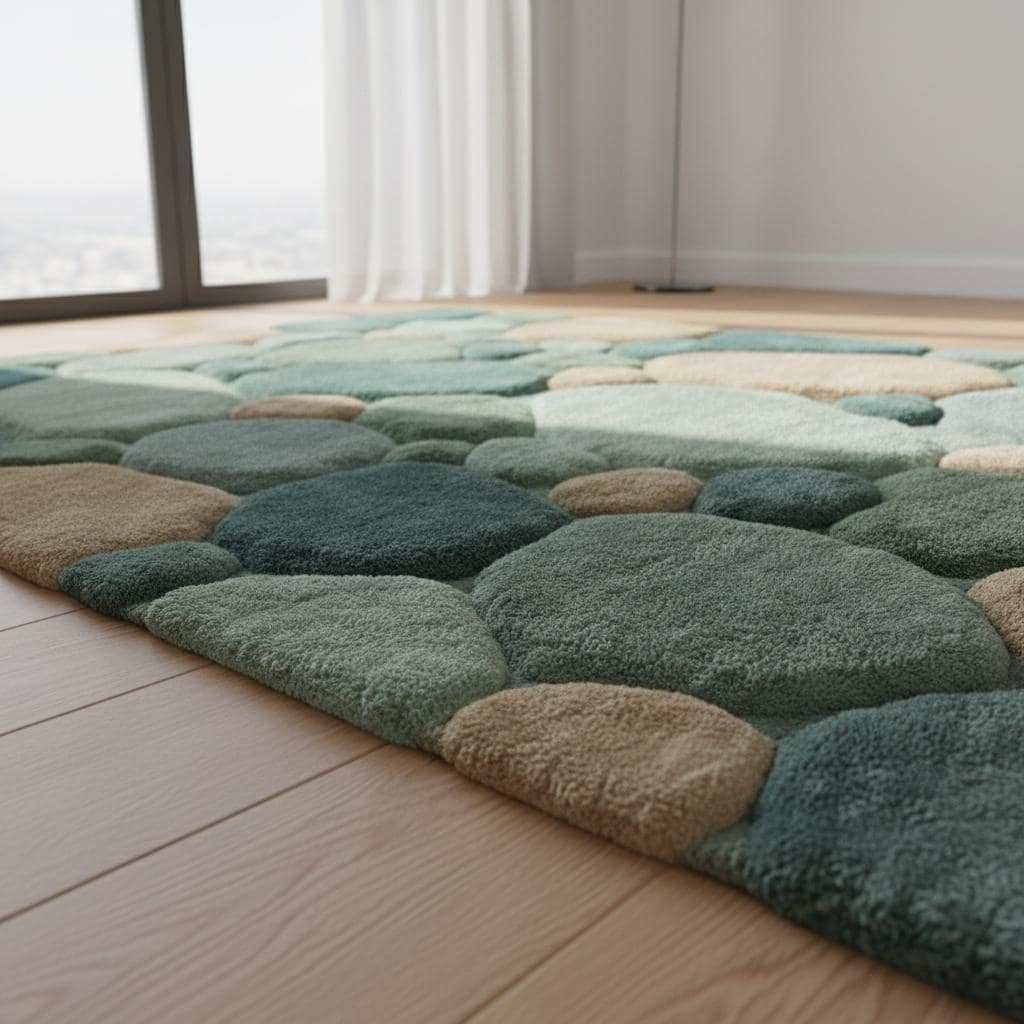 Soft green pebble pattern rug with hand tufted plush texture for living room and nursery decor