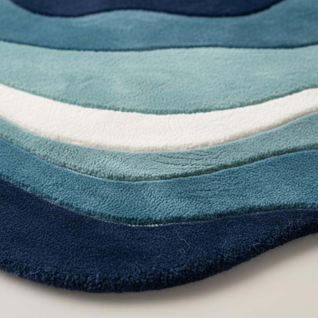 Modern wavy rug with abstract ocean blue pattern and plush soft texture