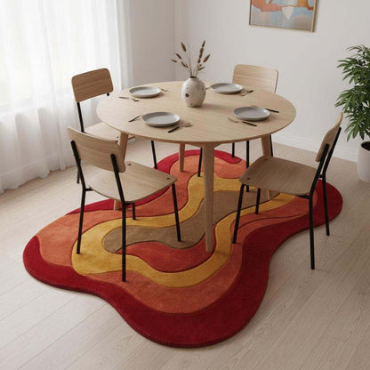 Retro wavy area rug with plush soft pile and 70s style abstract organic shape design