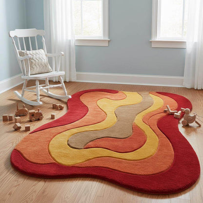 Retro wavy area rug with plush soft pile and vibrant 70s abstract design